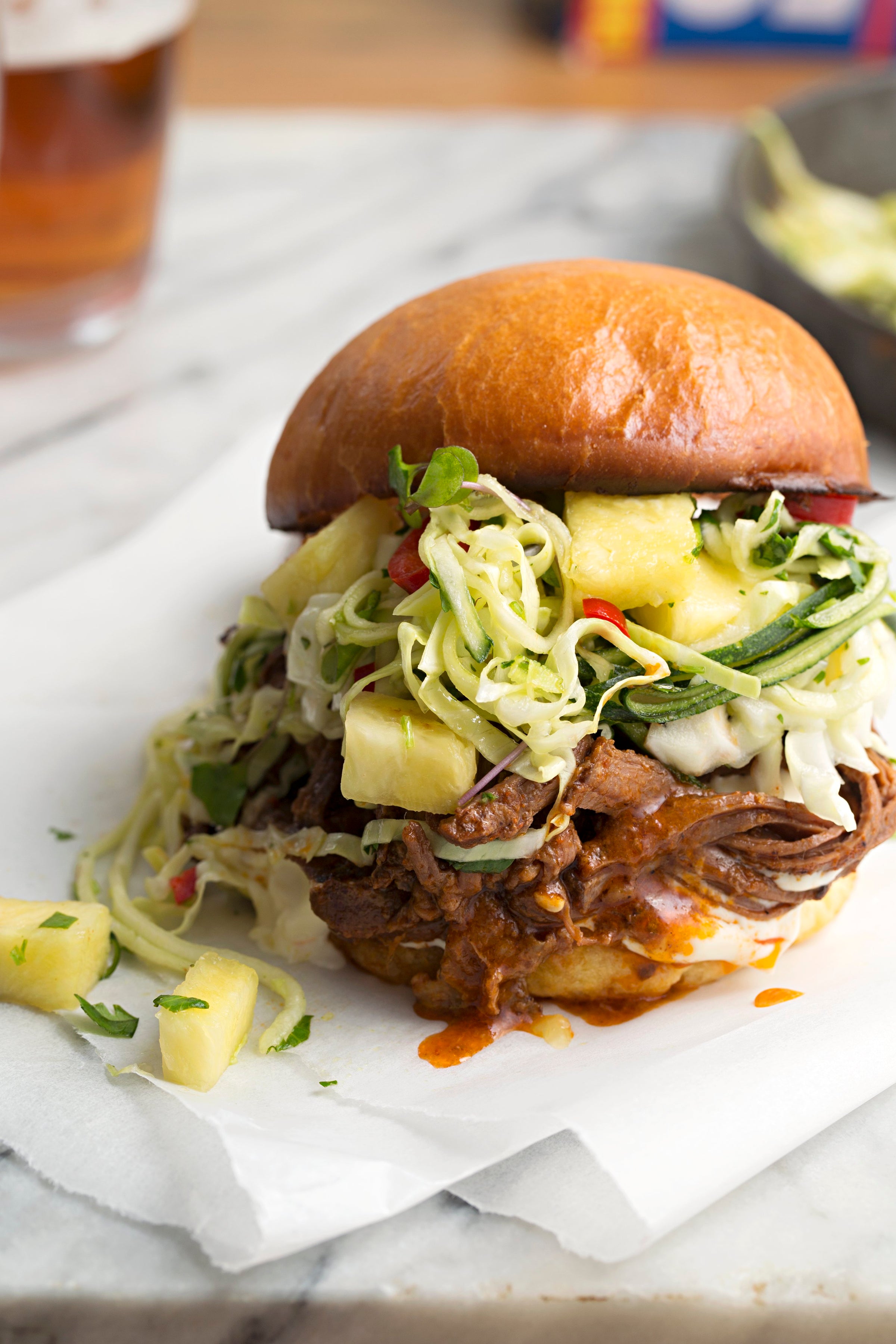 Brisket Burger with Pineapple Slaw