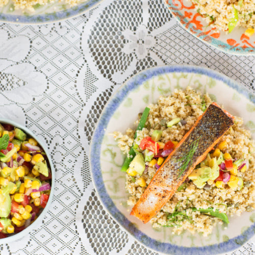 Grilled Salmon and Quinoa Salad with Avocado Salsa – Jess's Underground Kitchen