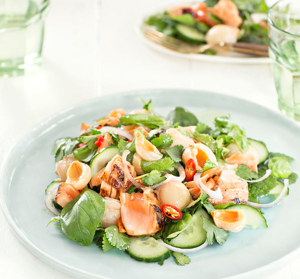Grilled Salmon, Mint and Lychee Salad