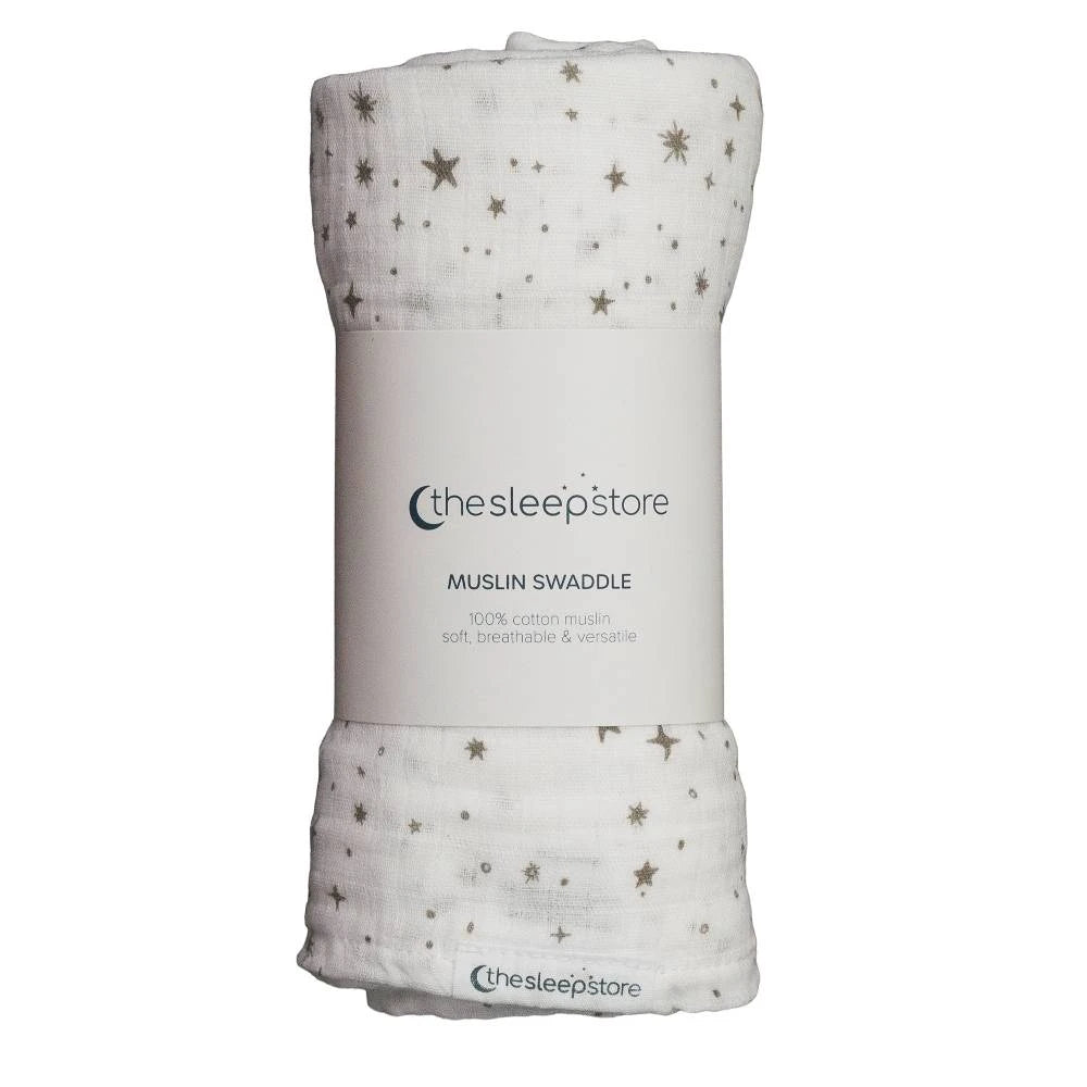Baby Muslin Swaddle – White Stars